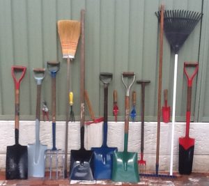 Photo of rejuvenated tools for the North Perth Community Garden.